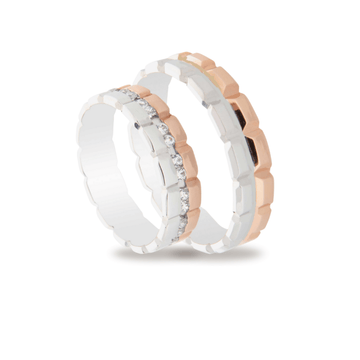 Βέρες Σετ Λευκόχρυσες Ροζ Χρυσές με Σχέδιο και Ζιργκόν MASCHIO FEMMINA TMF-102 - themelidisjewels